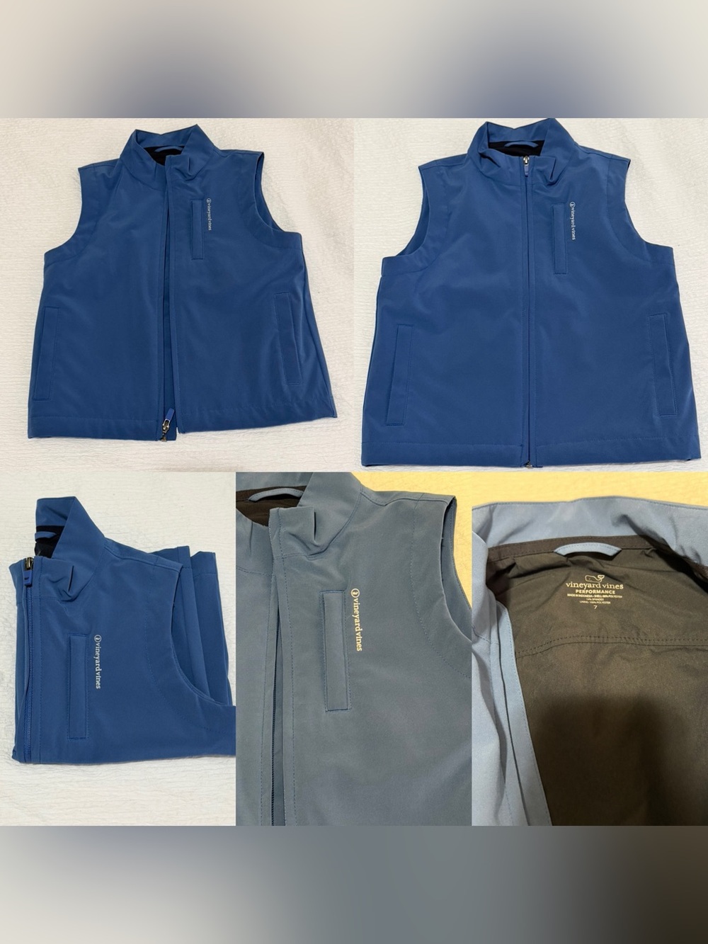 Vineyard Vines Boys Size 7 Performance Full Zip Vest Blue Water Resistant EUC